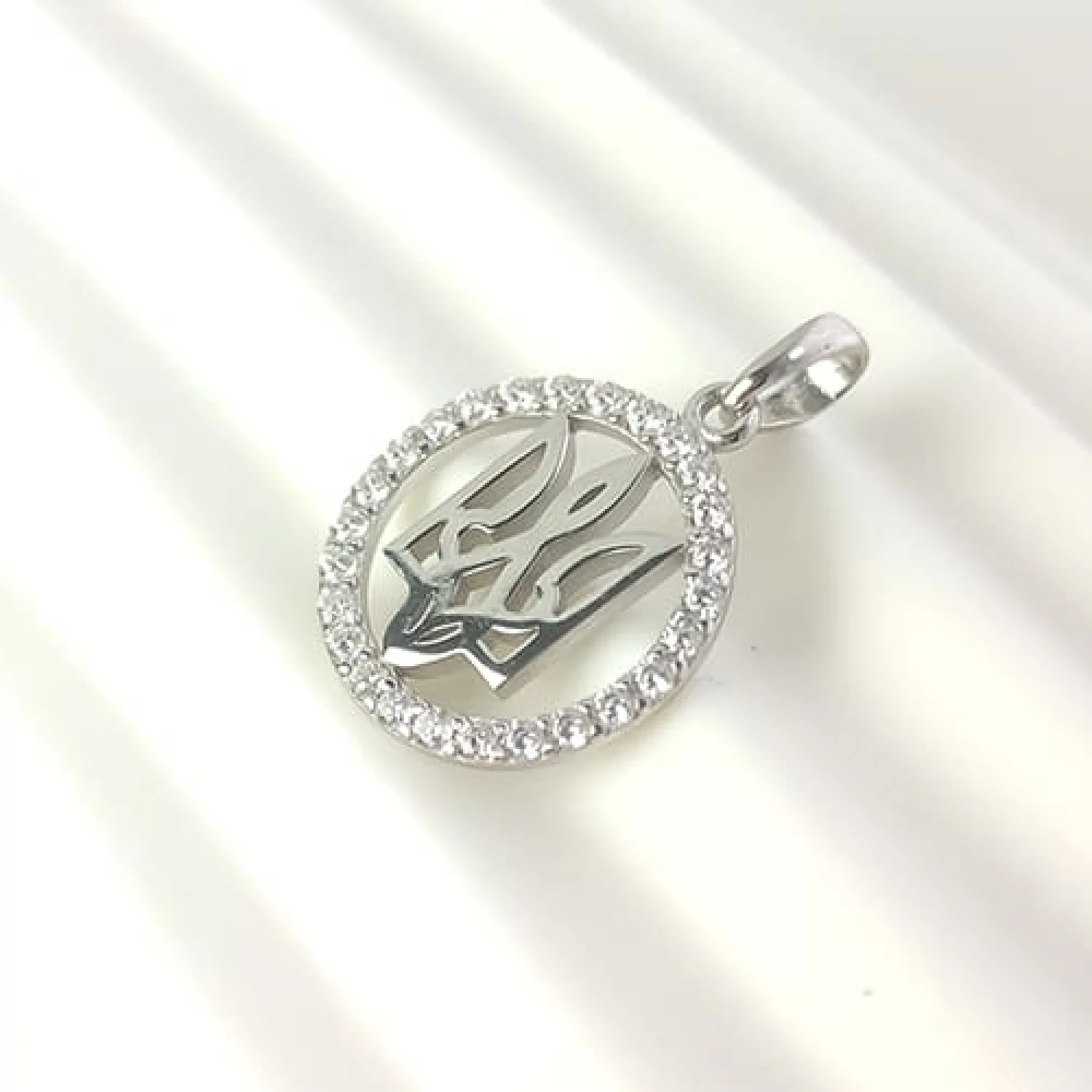 Срібна Підвіска «Тризуб України» з камінням цирконій