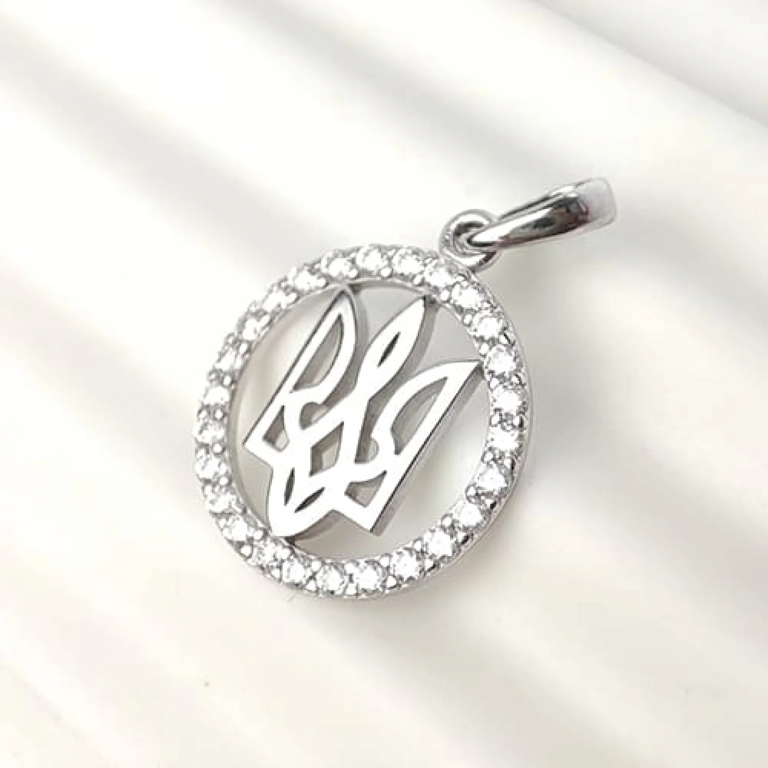 Срібна Підвіска «Тризуб України» з камінням цирконій