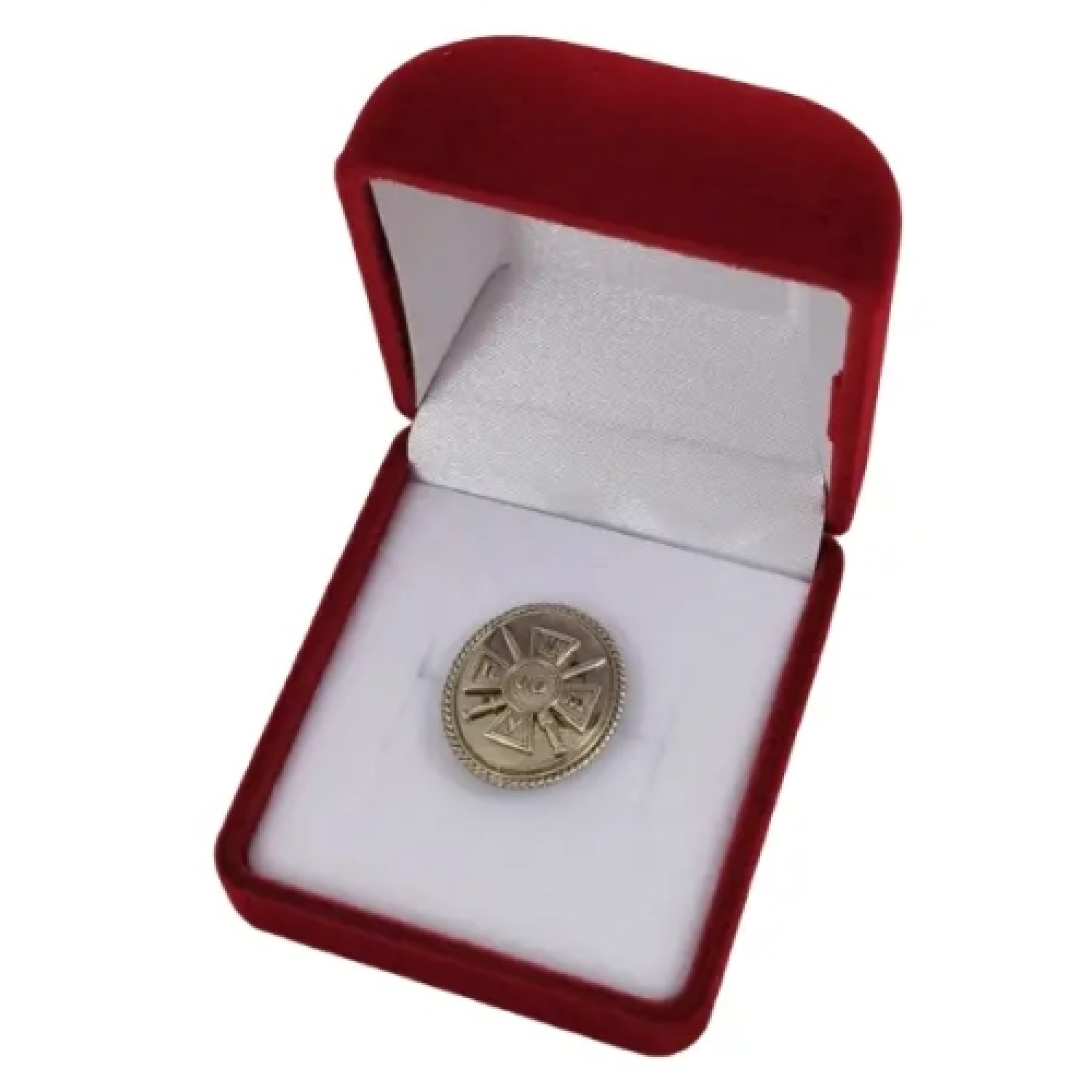 Футляр квадратный для наград, медалей, орденов, монет, значков красно-белый бархатный