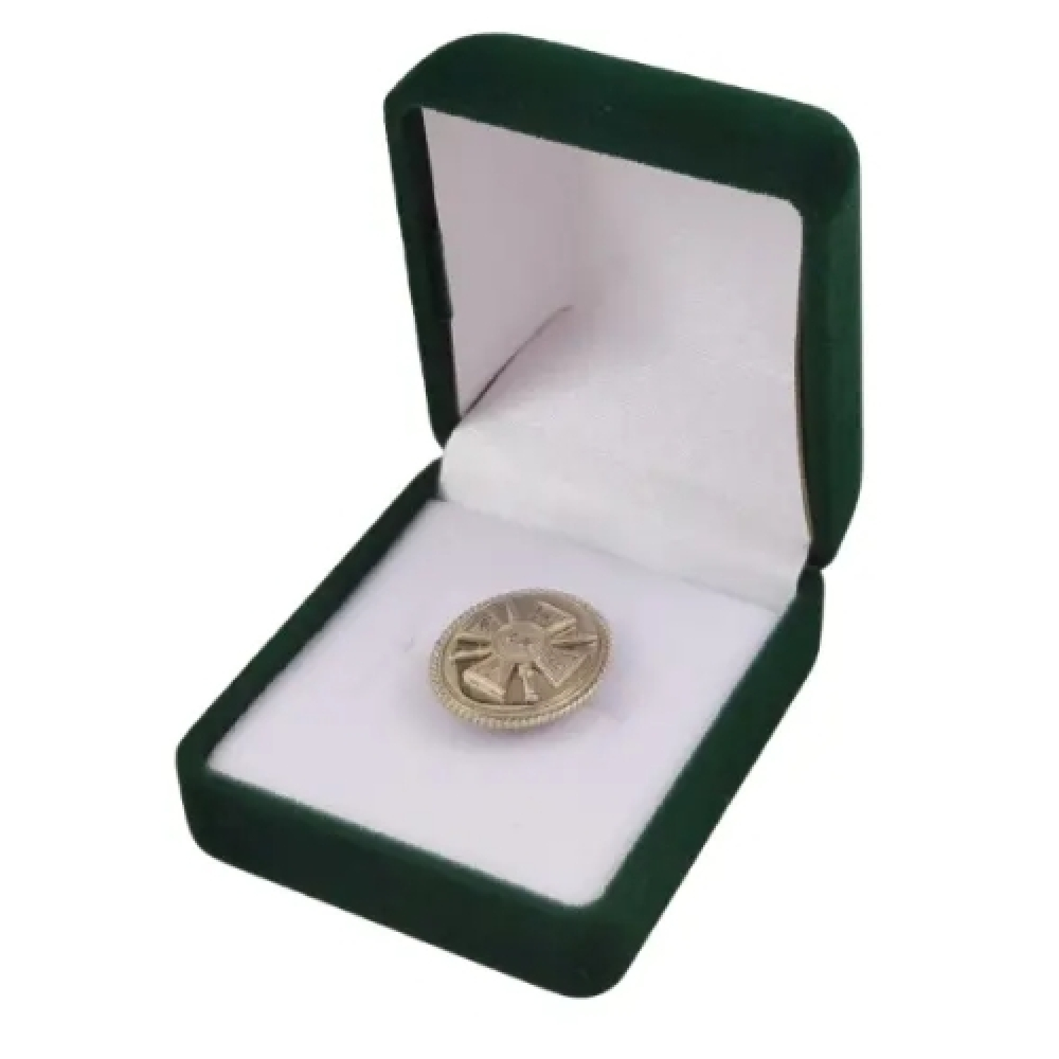 Футляр квадратный для наград, медалей, орденов, монет, значков зелено-белый бархатный