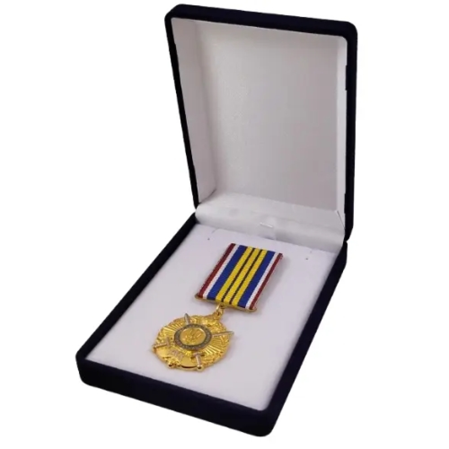 Классический футляр для наград орденов монет медалей значков сине-белый бархатный 188