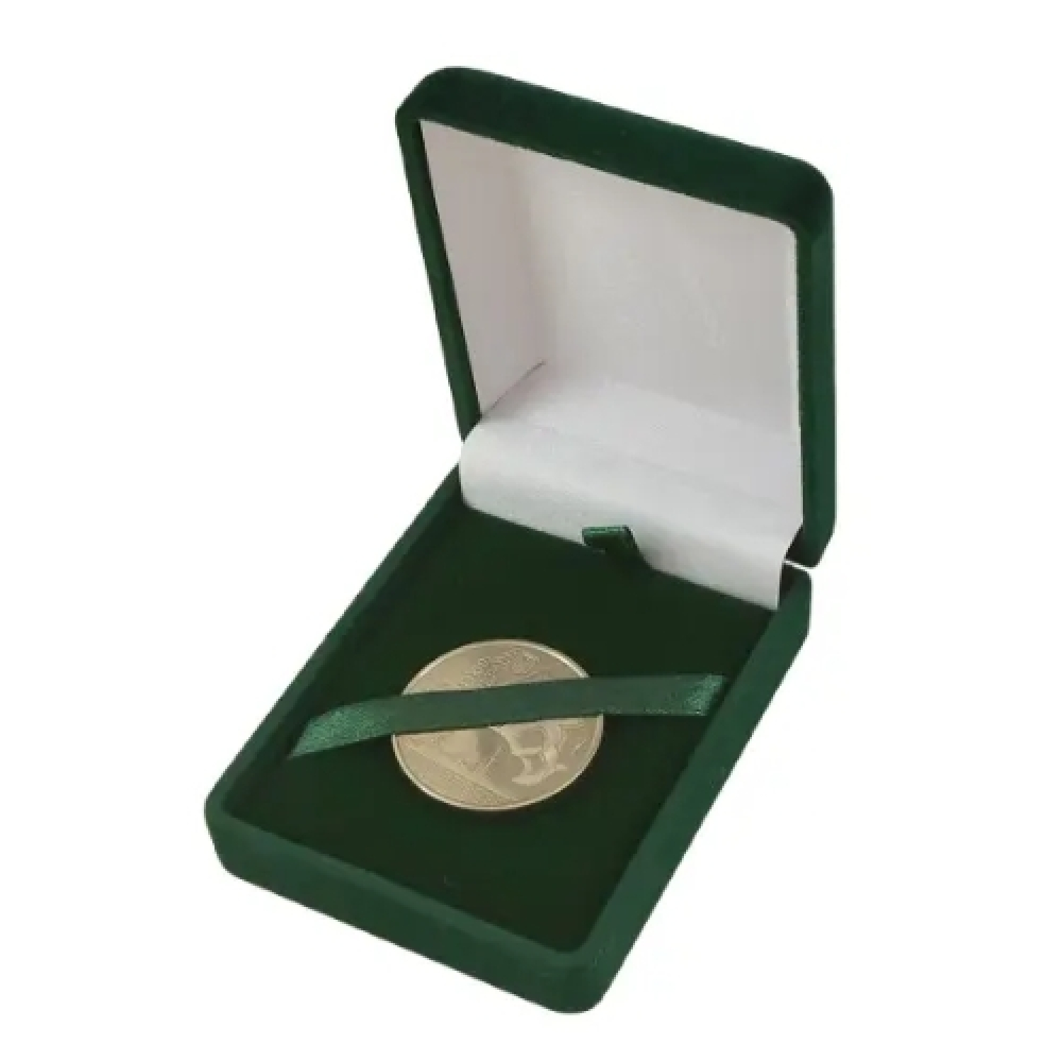 Классический футляр для наград, медалей, орденов, монет, значков зелено-белый бархатный 804-2