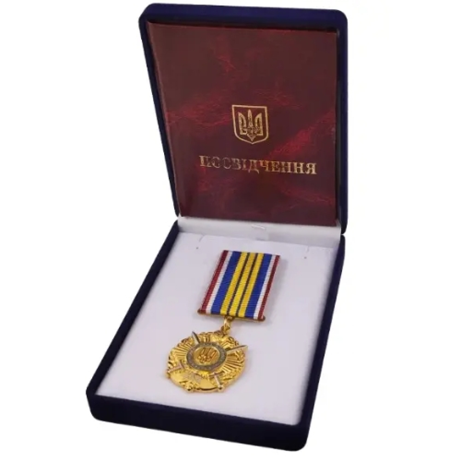 Классический футляр для наград орденов монет медалей значков сине-белый бархатный 188