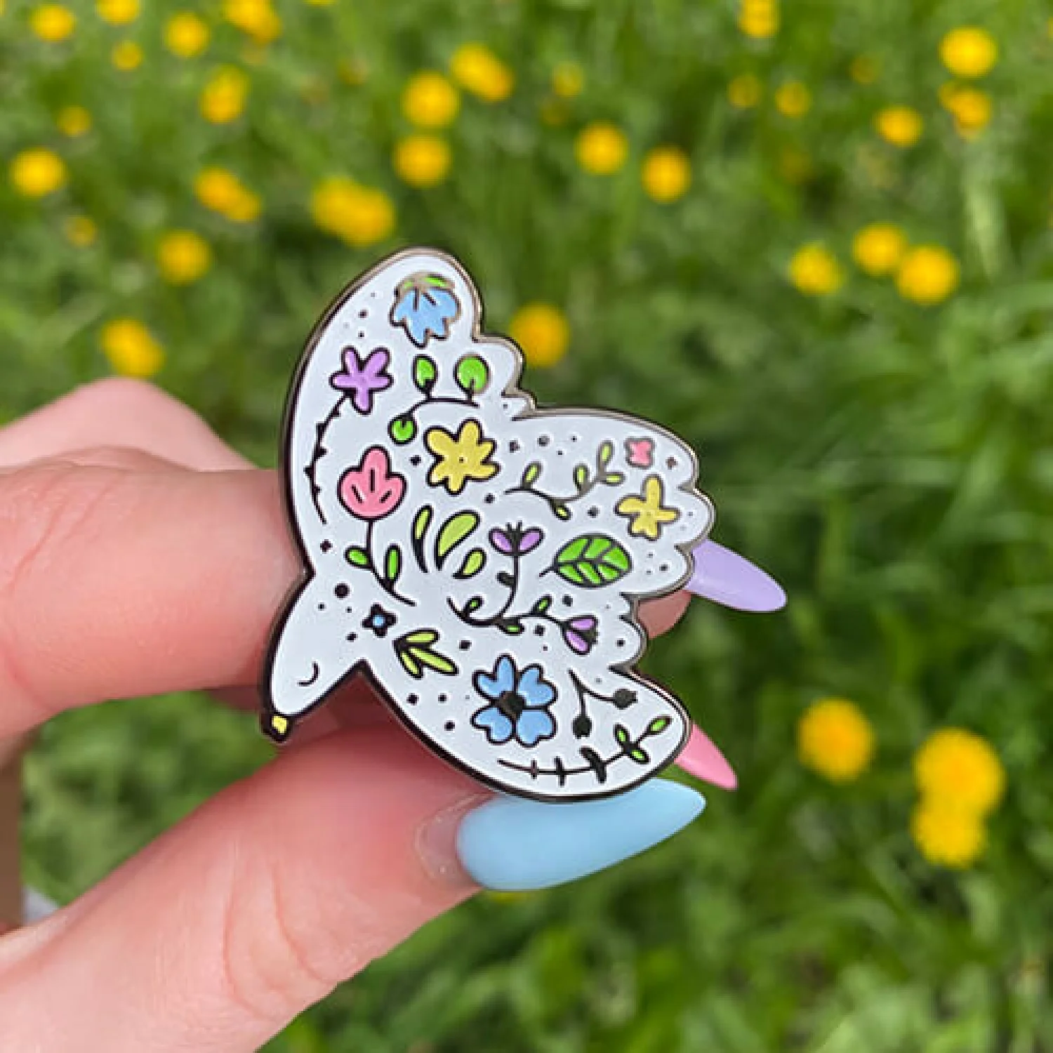 Значок Птичка цветы разноцветные