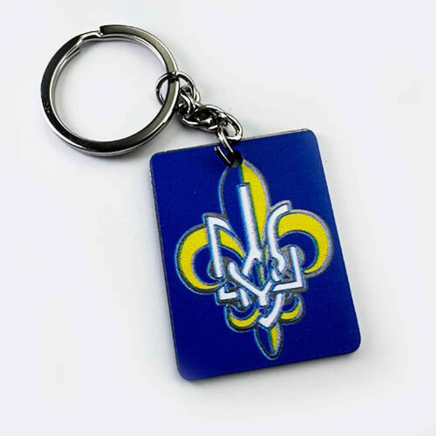 Брелок металевий з друком пласт синій