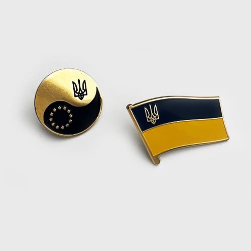 Набір Значків Прапор України з Тризубом + ЕС круглий