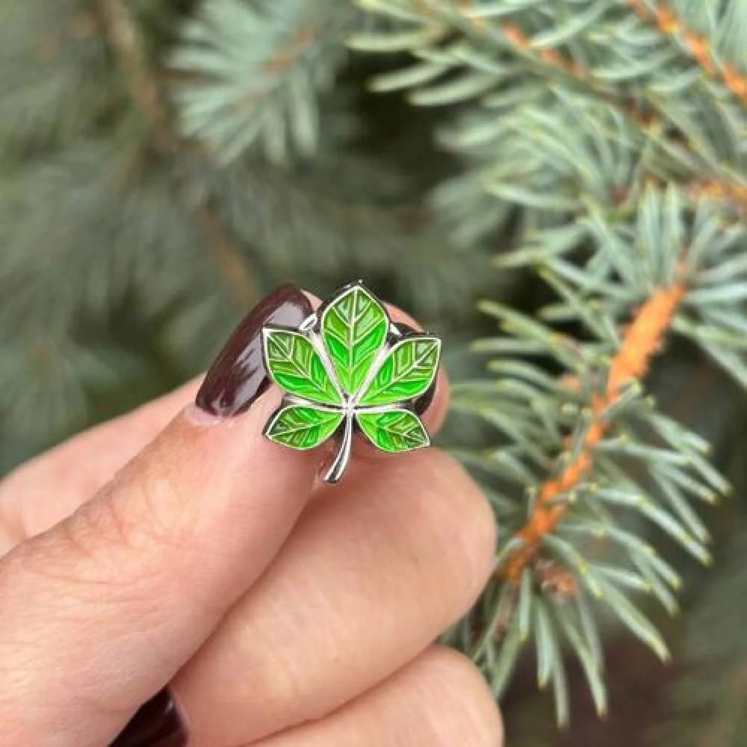 Значок Каштан зеленый под серебро