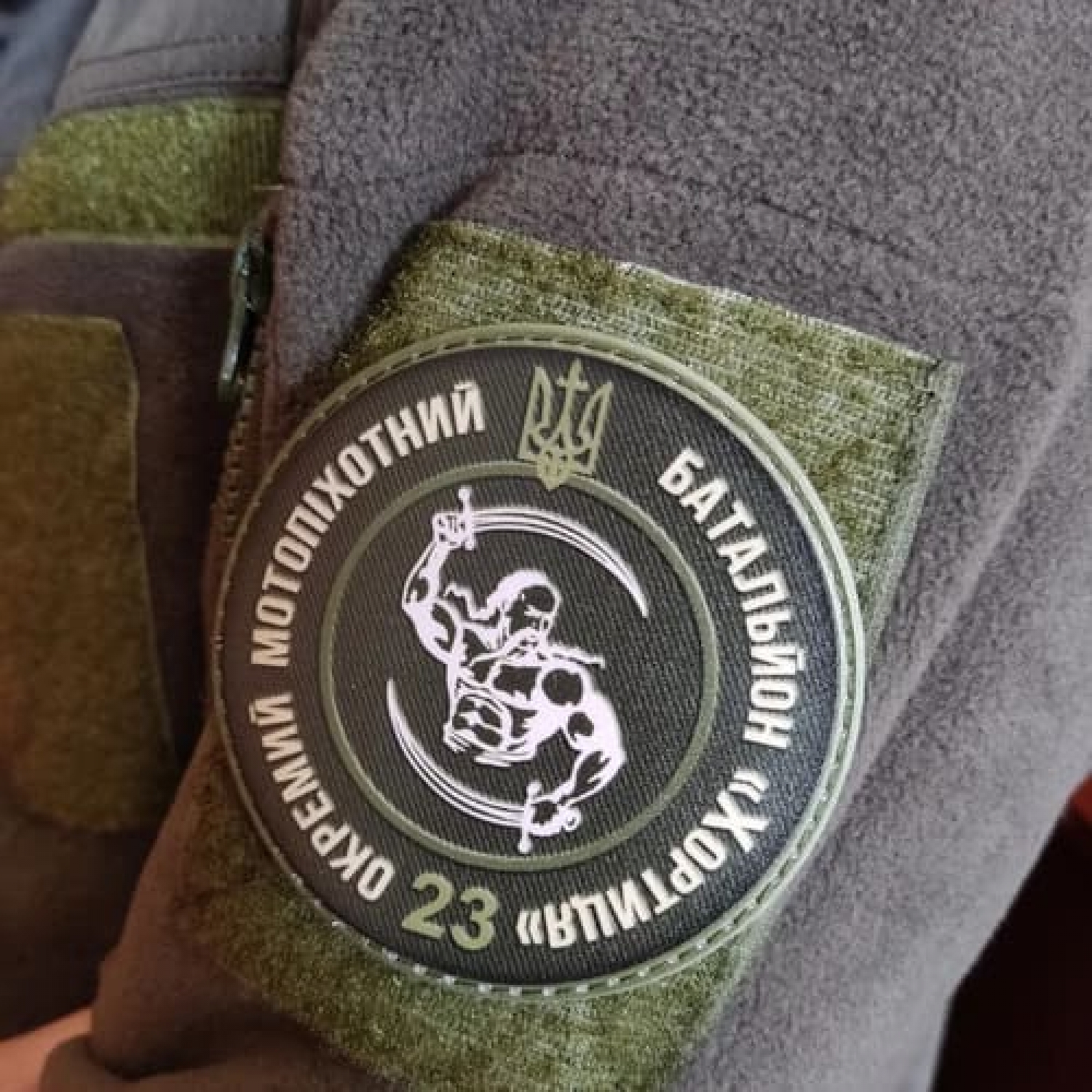 Шеврон 23 окремий мотопіхотний батальйон Хортиця олива