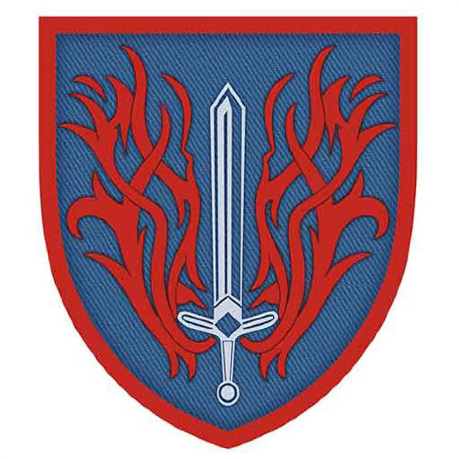 Шеврон Вогнем і мечем червоно-блакитний