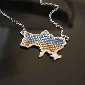 Срібна підвіска мапа України кольрова