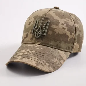 Бейсболка вишивка ТРИЗУБ, камуфляж піксель хакі (зелений)