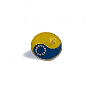 Значок Украина - ЕС желто-голубой с полимером.