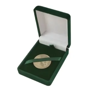 Класичний футляр для нагород, медалей, орденів, монет, значків зелено-білий оксамитовий 804-2