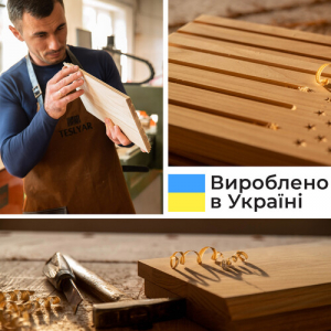 Медальница подставка для коллекционных монет и медалей с гравировкой Трезубец ЗСУ деревянная коричневая