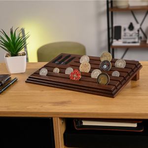 Медальница подставка для коллекционных монет и медалей с гравировкой Трезубец ЗСУ деревянная коричневая