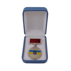 Футляр классический для наград медалей монет иконок серо-синий бархатный