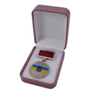 Футляр классический для наград медалей монет иконок розово-серый бархатный