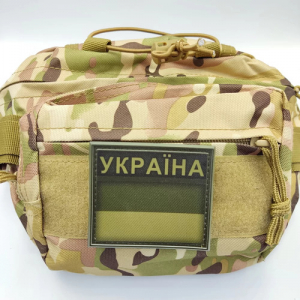 Шеврон флаг Украины с надписью 70*60 мм полевой