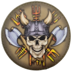 Шеврон Череп в шлеме викинга с топорами