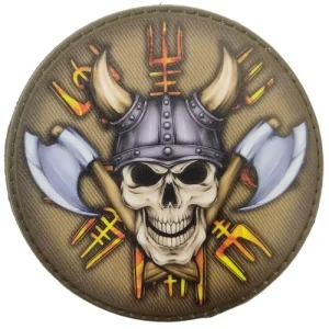Шеврон Череп в шоломі вікінга з сокирами