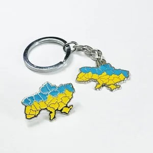 Набір значок + брелок мапа України Жовто-блакитна (нікель)