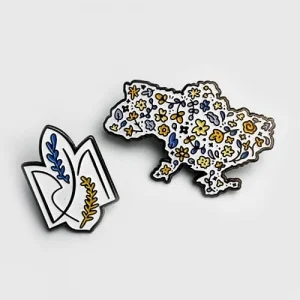 Набір Значків Україна з квітами + Герб з колосками