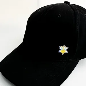 Значок на кнопке на бейсболке Герб Украины на звезде Давида