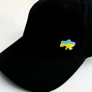 Значок на кнопці на бейсболку мапа України Жовто-блакитна