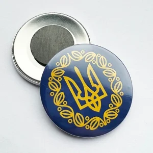 Магніт закатний Малий герб УНР (жовтий) 56 мм