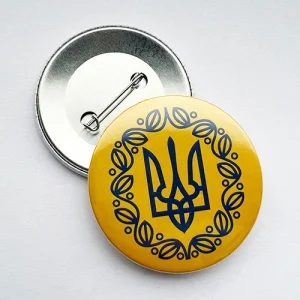Значок закатний Малий герб УНР (блакитний) 56мм