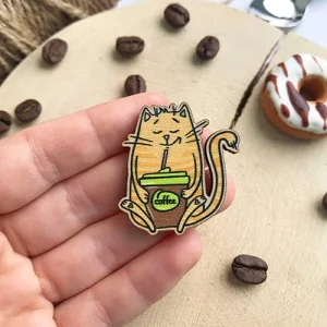 Значок Рудий котик з кавою