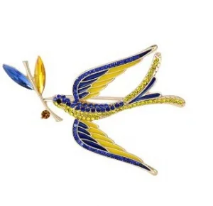 Брошка Ласточка мира желто-голубая