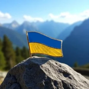 Значок “Прапор України”, шліфована емаль, позолота