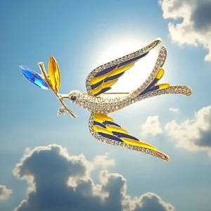 Брошка Ласточка мира желто-голубая